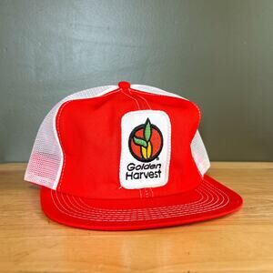 Vintage Golden Harvest Orange White 80s K-Products Mesh Trucker Snapback Hat